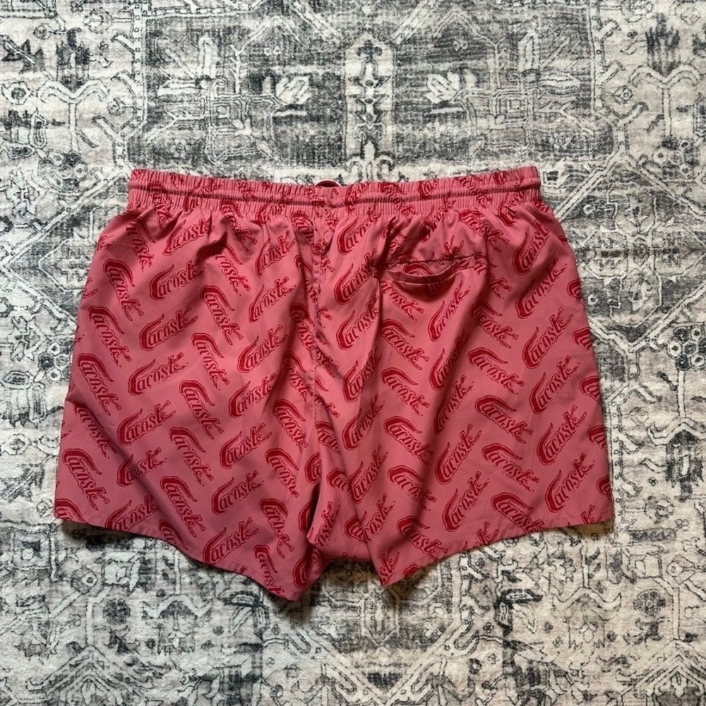 Lacoste Script Logo Print Swim Trunks Pink Lighthouse Red XL Board Shorts - Picture 6 of 8